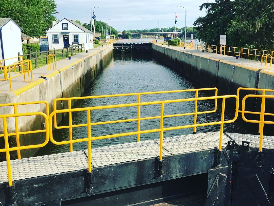 Boat going through lock